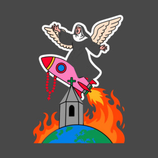 Flying Nun on Pink Rocket Apocalypse T-Shirt t-shirt