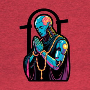 Neon Cyber Monk Android in Prayer T-Shirt t-shirt