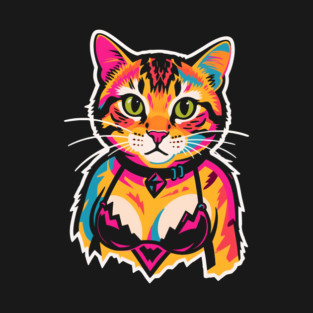 Neon Pin-Up Cat in Lingerie Pop Art T-Shirt t-shirt