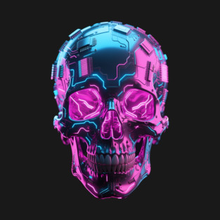 Neon Cybernetic Skull - Futuristic Sci-Fi Circuit Board & AI Robot Graphic T-Shirt t-shirt
