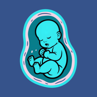 Pop Art Blue Baby in Womb - Stylized Fetus Maternity Graphic T-Shirt t-shirt