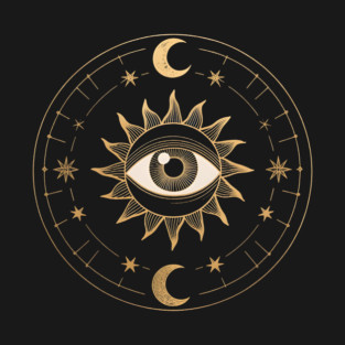 Mystical Celestial Eye - Gold Sun, Moon & Stars Tarot Art T-Shirt t-shirt