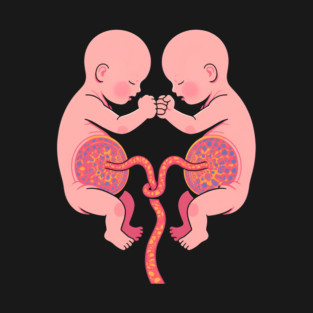 Twin Fetuses Fist Bump - Womb Mates & Knotted Umbilical Cord Art T-Shirt t-shirt