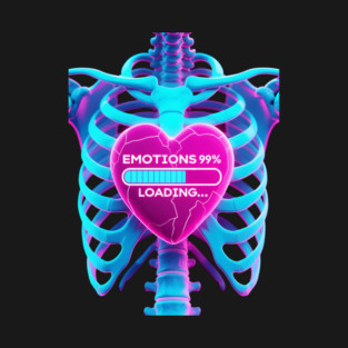 Neon Cyberpunk Skeleton - Emotions Loading 99% Vaporwave Heart Graphic T-Shirt t-shirt